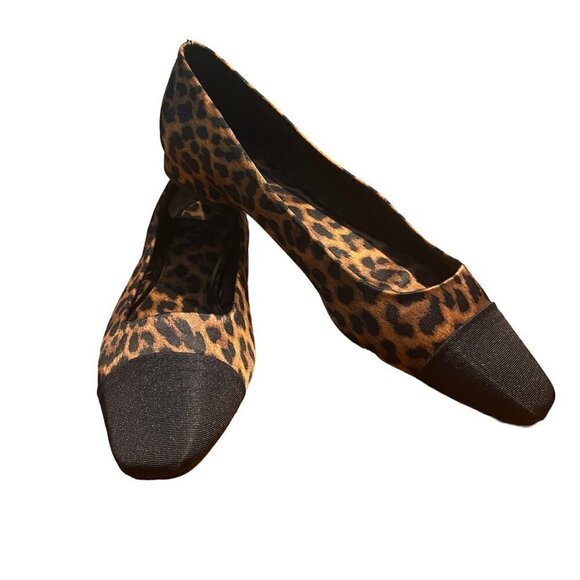 ZARA Cap Toe Animal Print Ballet Flat Leopard 10.5 Excellent Condition - Picture 1 of 6